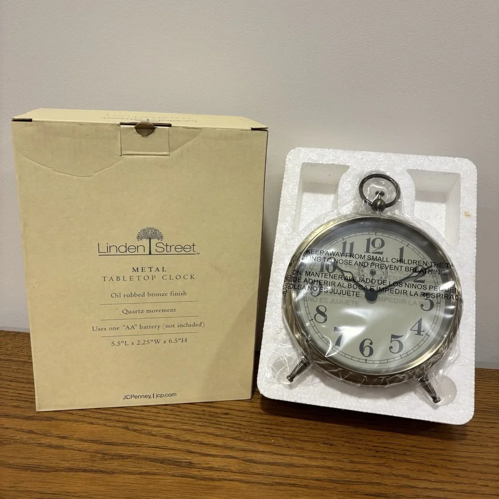 Linden Street Metal Tabletop‎ Clock Oil Rubbed Bronze Finish Circular NEW IN BOX